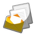 Sticker color silhouette with envelope mail and documents sheets