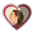 Sticker color silhouette with her in heart frame