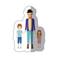 sticker color silhouette with kids and dad with beard and glasses and hat and redhead