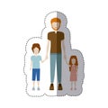 sticker color silhouette with kids and dad with redhead