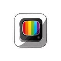 sticker color square 3d button with rainbows screen old television Royalty Free Stock Photo