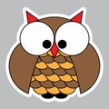 Sticker - colored cute owl with big squinting eyes