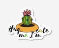 Sticker with colored funny cute cactus.