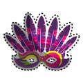 Sticker colored venetian carnival mask with feathers