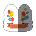 sticker colorful balloons party with decorative orange ribbon Royalty Free Stock Photo
