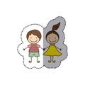 sticker colorful caricature couple boy and girl with hair tail