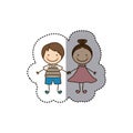 sticker colorful caricature couple boy with straigth hair and girl with collected hair Royalty Free Stock Photo