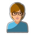 Sticker colorful half body woman with short hair and glasses
