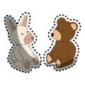 Sticker colorful set collection teddy bear and bunny