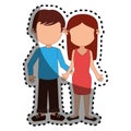 Sticker colorful silhouette couple dressed party