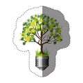 sticker colorful silhouette of light bulb base with leafy tree Royalty Free Stock Photo