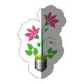 sticker colorful silhouette of light bulb base with plant with flowers Royalty Free Stock Photo