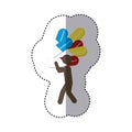 sticker colorful worker holding up capsule drugs