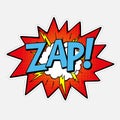 Sticker with comic sound effect ZAP hand drawn word retro pop art style