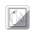 sticker contour signal silhouette fire flame and extinguisher icon