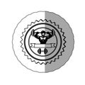 sticker contour stamp border with muscle man lifting a disc weights and label with dumbbell Royalty Free Stock Photo