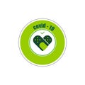 Sticker covid-19 green color heart from a protective patch. Vaccination Notice. A safe carrier of immunity. Vector illustration.
