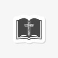 Sticker with Cross and Holy Bible icon Royalty Free Stock Photo