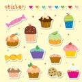 Sticker Cupcake Cartoon Cute Vector