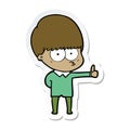 sticker of a curious cartoon boy giving thumbs up sign Royalty Free Stock Photo