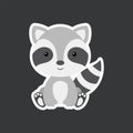 Sticker of cute baby raccoon sitting. Adorable woodland animal character for design of album, scrapbook, card, poster, invitation