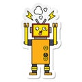 sticker of a cute cartoon malfunctioning robot Royalty Free Stock Photo