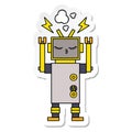 sticker of a cute cartoon malfunctioning robot Royalty Free Stock Photo