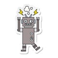 sticker of a cute cartoon malfunctioning robot Royalty Free Stock Photo