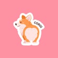Sticker design with corgi standing with its back, vector illustration isolated.