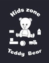 Sticker for the design of the kids zone. Teddy bear and toys, cubes, ball, auto. logo toy shop, a design cut plotter, decor glass.