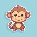 Sticker with die-cut in the form of funny monkey, kawaii color background, pastel colors