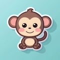 Sticker with die-cut in the form of funny monkey, kawaii color background, pastel colors