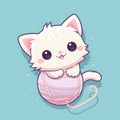 Sticker with die-cut in the form of a kitty playing with a ball of string, kawaii color background Royalty Free Stock Photo