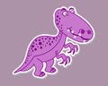 Sticker dinosaur carnivore purple with big claws and large pointed teeth