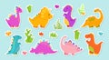 Sticker dinosaur cartoon set baby design vector