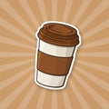 Sticker disposable paper cup with coffee or tea