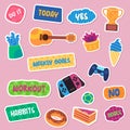 sticker do it yes no today weekly goals workout and music game controller entertainment design emblem doodle collection Royalty Free Stock Photo