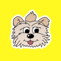 Sticker of Dog Head Cartoon, Cute Funny Character, Flat Design