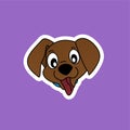 Sticker of Dog Head and Pulls Out its Tongue Cartoon, Cute Funny Character, Flat Design