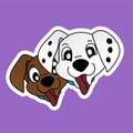 Sticker of Dog Head and Pulls Out its Tongue Cartoon, Cute Funny Character, Flat Design