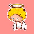 Sticker emoji emoticon, emotion depression, resentment, view from under forehead vector character sweet divine entity