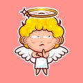 Sticker emoji emoticon emotion Hmm, doubt, thinking vector isolated illustration character sweet divine entity, cute