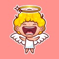 Sticker emoji emoticon, emotion joy, shouting vector isolated illustration happy character sweet divine entity, cute Royalty Free Stock Photo