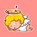Sticker emoji emoticon, emotion sleep on stomach, lie down, doze, sleepy vector nap character sweet divine entity