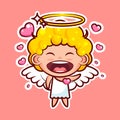 Sticker emoji emoticon, emotion, vector isolated illustration happy enamored character sweet divine entity, cute Royalty Free Stock Photo