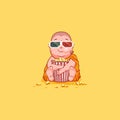 Sticker emoji emoticon emotion vector isolated illustration unhappy character cartoon Buddha chewing popcorn watching