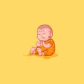 Sticker emoji emoticon emotion vector isolated illustration unhappy character cartoon sad sorrow Buddha Royalty Free Stock Photo