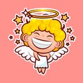 Sticker emoji emoticon, emotion walk, hang out, star, date vector illustration happy character sweet divine entity, cute Royalty Free Stock Photo