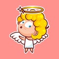 Sticker emoji emoticon, emotion what happens, hey, vector isolated illustration surprised character divine entity, cute