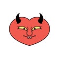 Sticker evil heart devil. Vector illustration in flat style.